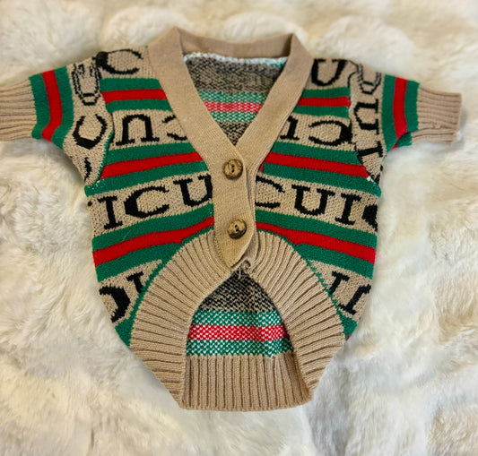 Tan Green & Red Luxury Dog Sweater