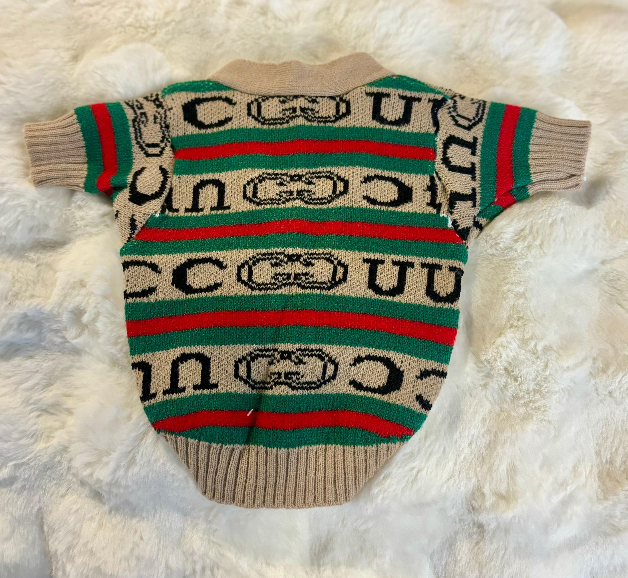 Tan Green & Red Luxury Dog Sweater