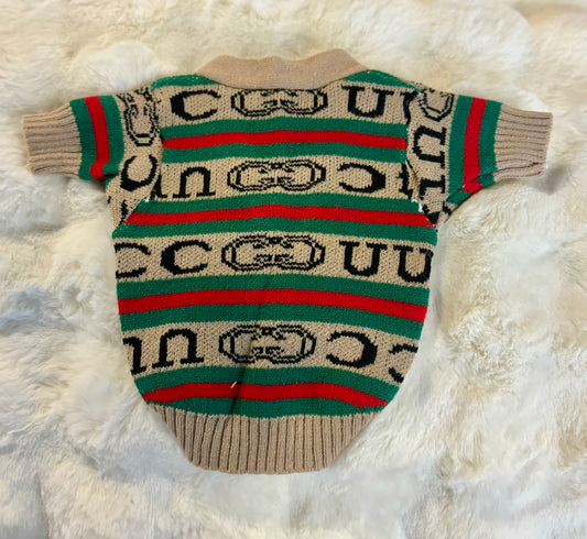 Tan Green & Red Luxury Dog Sweater