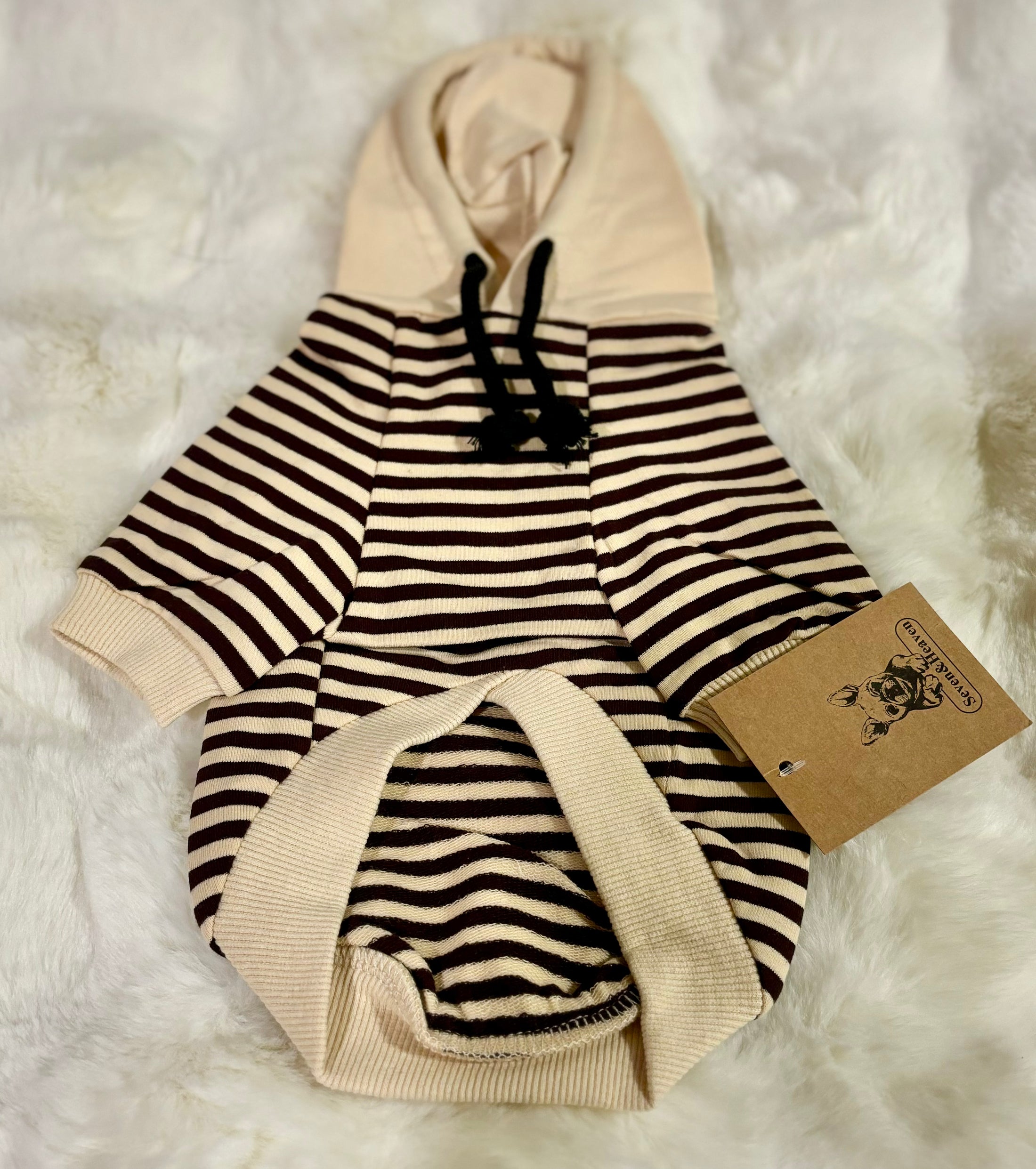Beige and Brown Striped Dog & Cat Hoodie