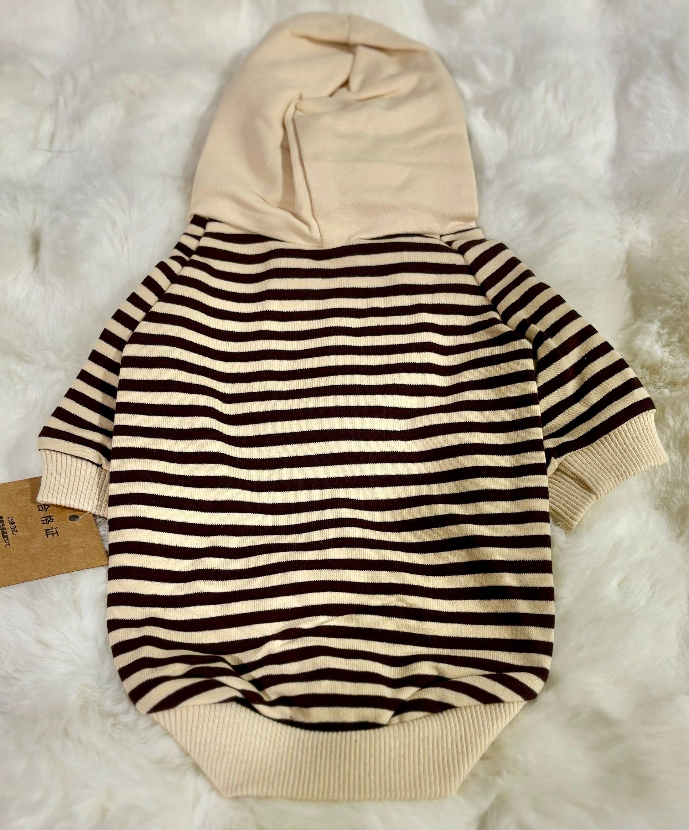 Beige and Brown Striped Dog & Cat Hoodie
