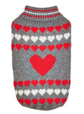 Load image into Gallery viewer, Grey Red & White Heart Dog Sweater