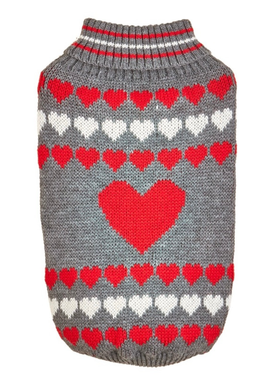 Grey Red & White Heart Dog Sweater