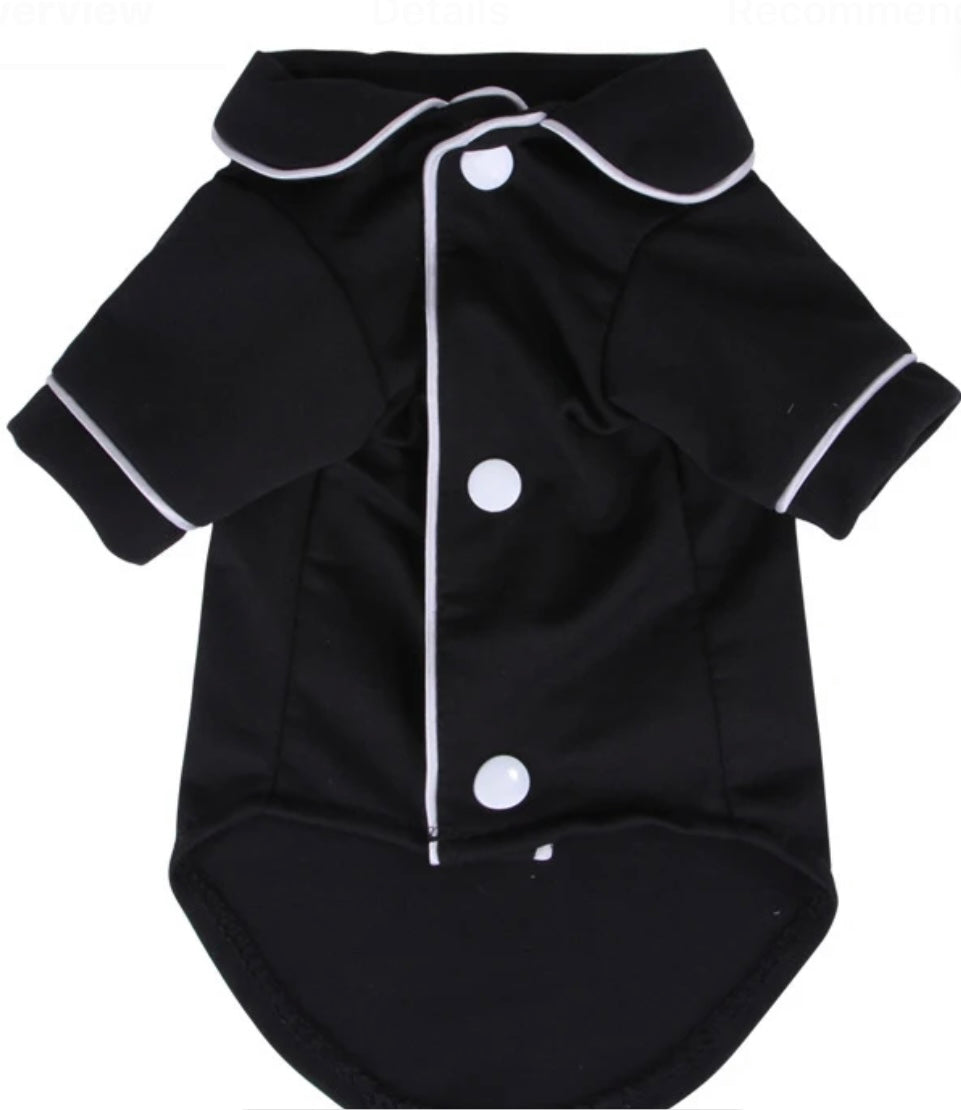 Black with White Trim Dog Pajama Shirt