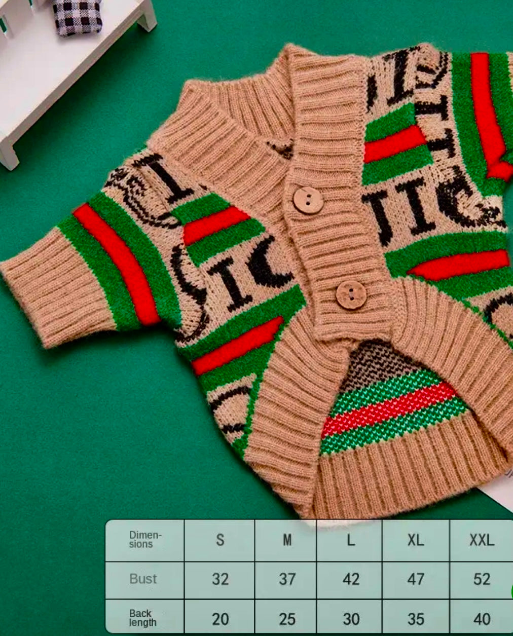 Tan Green & Red Luxury Dog Sweater