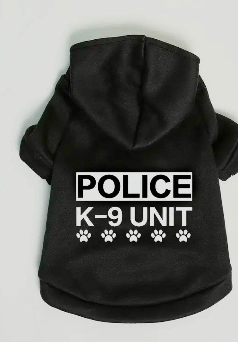 All Season Dog & Cat Hoodie with Police K-9 Unit Print in Black