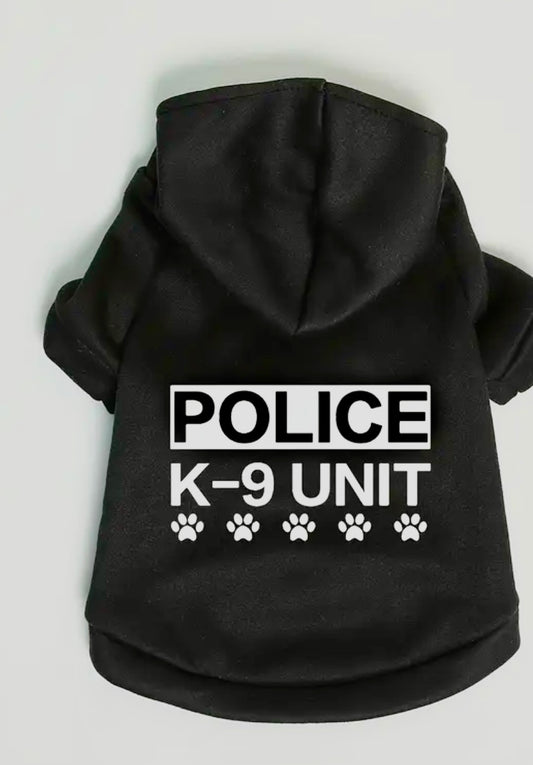 All Season Dog & Cat Hoodie with Police K-9 Unit Print in Black