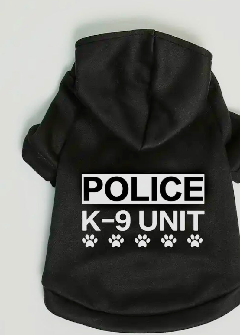 All Season Dog & Cat Hoodie with Police K-9 Unit Print in Black