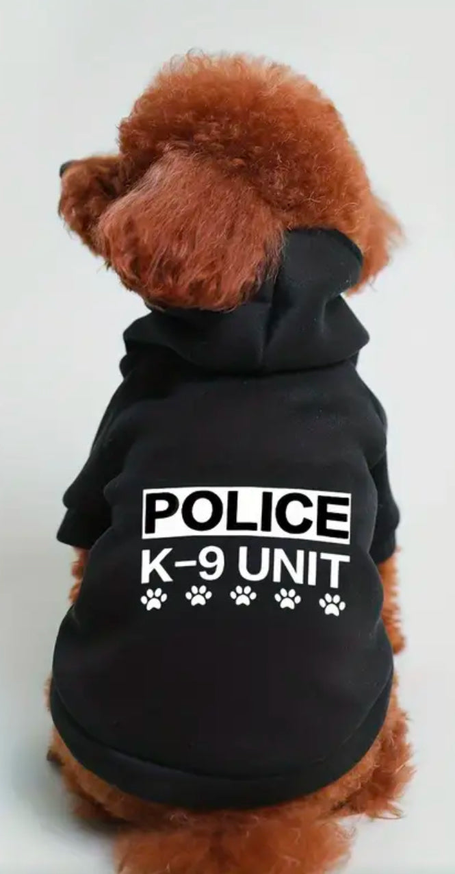 All Season Dog & Cat Hoodie with Police K-9 Unit Print in Black