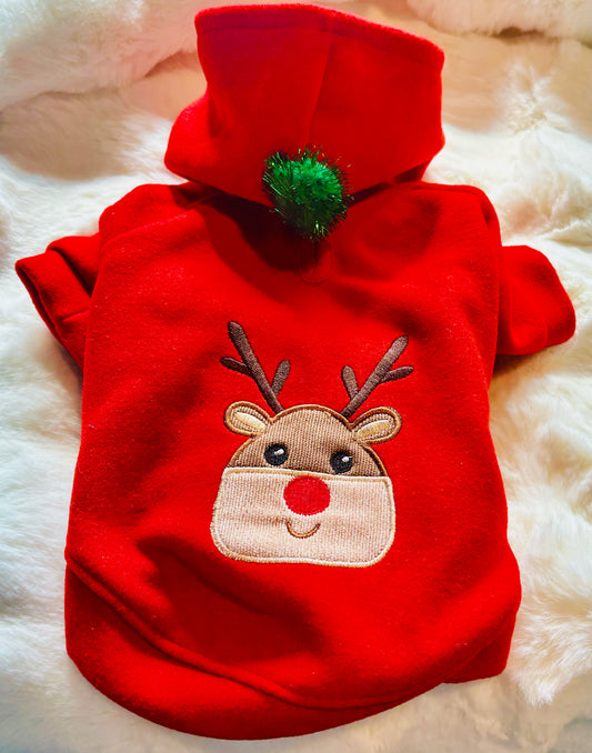 Red Reindeer Dog Christmas Hoodie