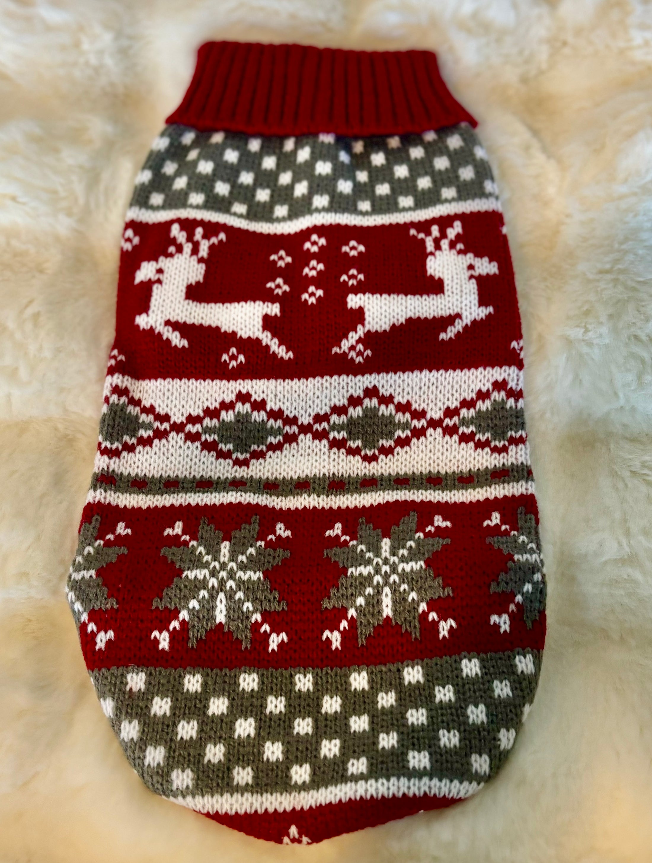 Red White & Grey Christmas Dog Sweater