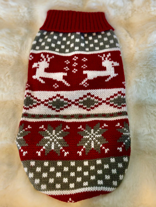 Red White & Grey Christmas Dog Sweater