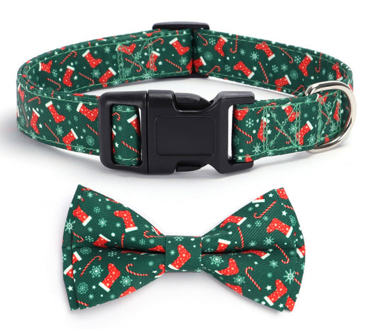 Green Christmas Stocking Dog & Cat Bowtie Collar