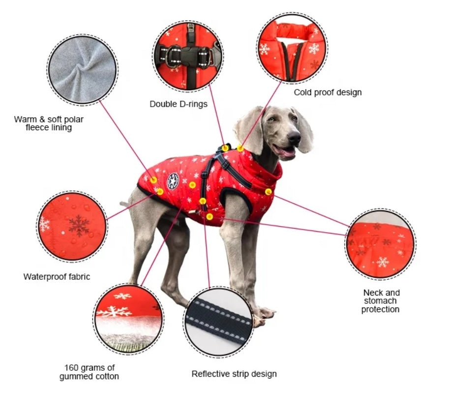 Red with Snowflake Print Dog Ski Jacket